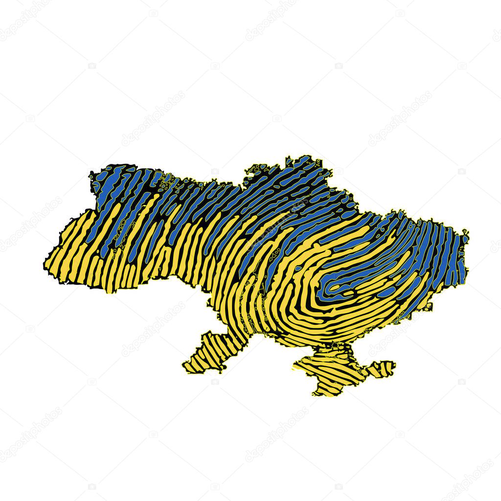    Stop the war in Ukraine. Drawing of borders of Ukraine, Drawings with colors of the Ukrainian flag, Vector illustration