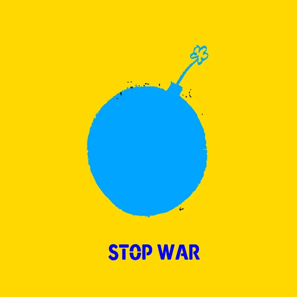 Kék Bomba Egy Virág Helyett Kanóc Sárga Alapon Megállítani Háború — Stock Vector
