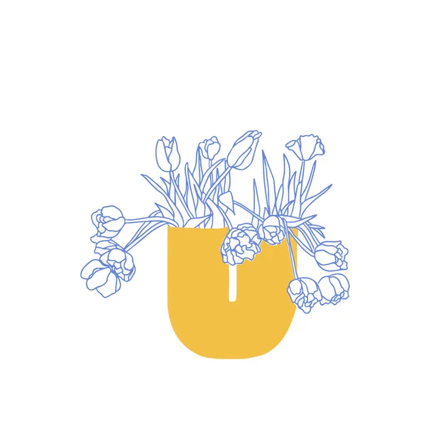 Vector illustration of flowers in the yellow pot
