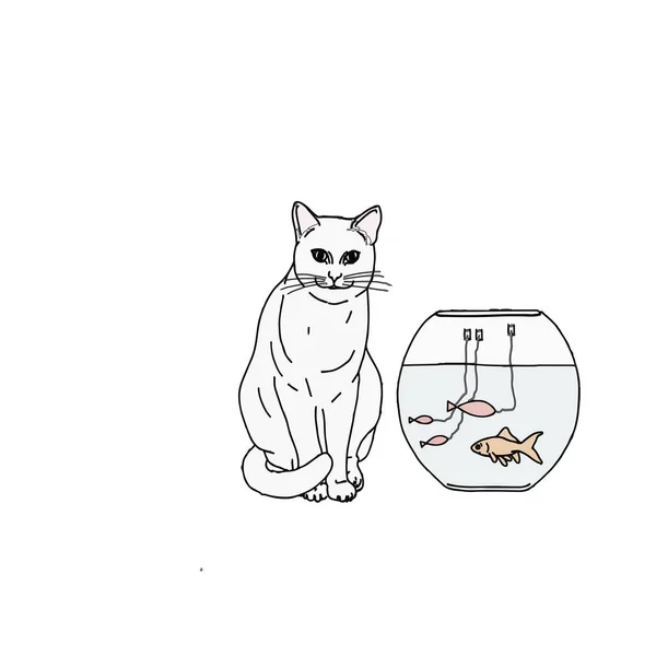Кошка Рыба Аквариуме Векторная Иллюстрация — стоковый вектор