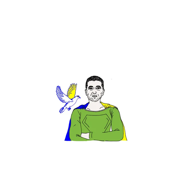 Векторна Ілюстрація Чоловіка Одягненого Костюм Супергероя Голуба Плечі Патріотичний Народ — стоковий вектор