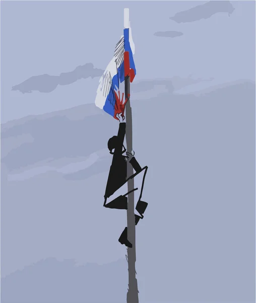 Illustration Vectorielle Homme Essayant Secouer Drapeau Russe Stop Guerre Concept — Image vectorielle