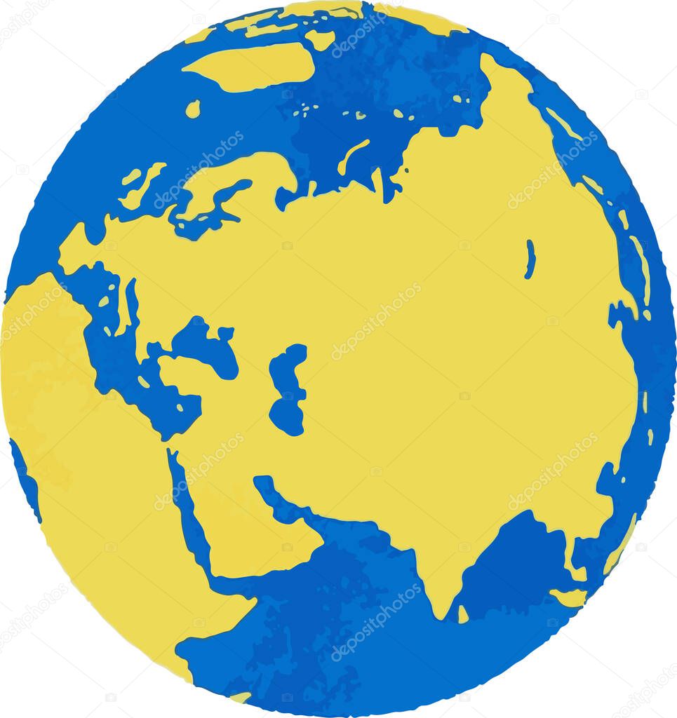   The Earth in blue yellow colors, Concept of world support for Ukraine, stand with Ukraine
