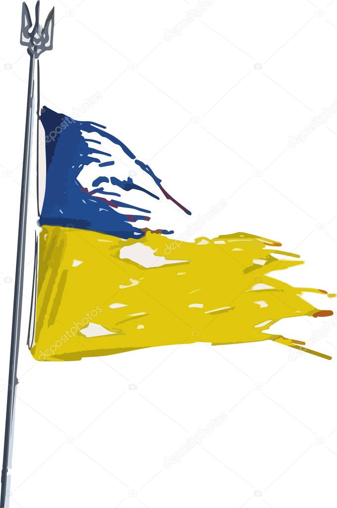 Vector illustration of the tattered national flag of the country Ukraine,  independence or patriotism, Stop war, Template for freedom, democracy or environmental rights