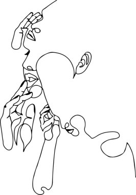   Beyaz arka planda izole edilmiş kadın dudakları ve ellerinin soyut ana hatları