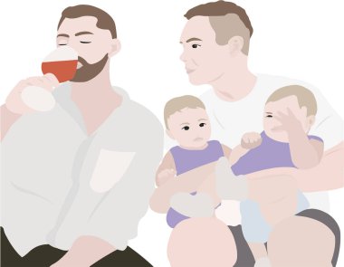   İki Babalı Aile Babalar Günü 'nü kutluyor, vektör illüstrasyonu 