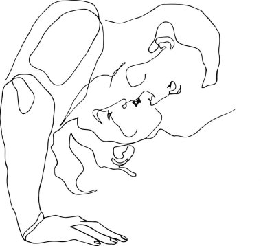 Beyaz arka planda öpüşen iki erkeğin ana hatlarının çizimi, LGBT konsepti