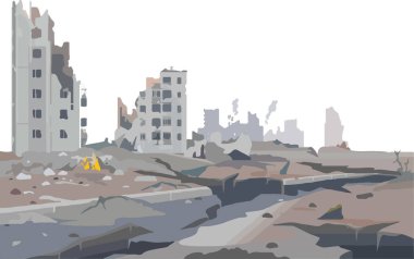 Bombardıman, savaş ve Ukrayna 'daki savaş sonucu yıkılan binaların çizimi