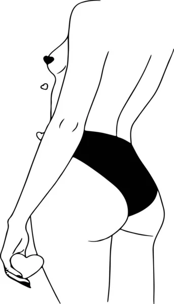 Konstteckning Flickas Kropp Svart Bikini Med Hjärta Handen — Stock vektor