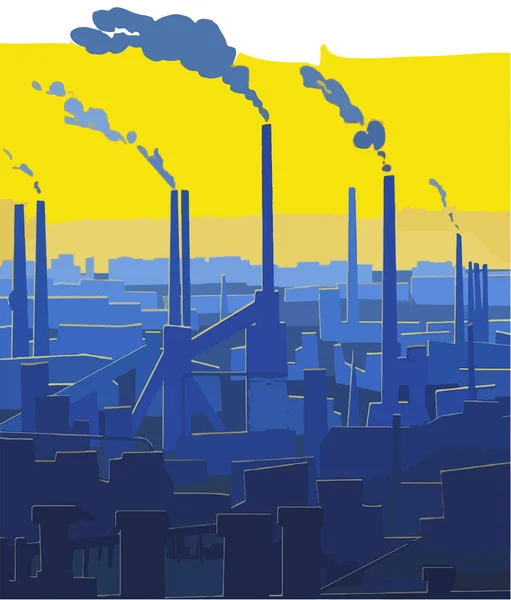Illustration Fabrik Blå Gula Färger Den Ukrainska Industriella Stadsbilden — Stock vektor