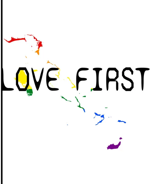 Lettering Love First White Background Lgbt Concept — Stock Vector