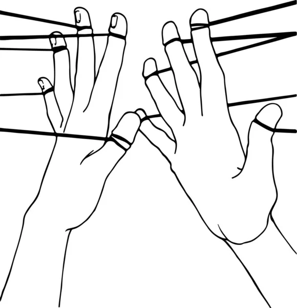 Ilustração Abstrata Duas Mãos Amarradas Lados Opostos Com Fios Tentando —  Vetores de Stock