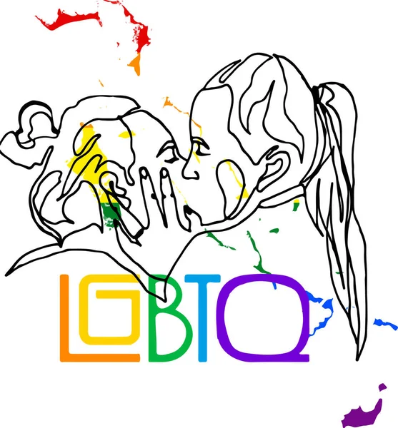 Ilustração Dos Contornos Duas Mulheres Beijando Fundo Branco Conceito Lgbt —  Vetores de Stock