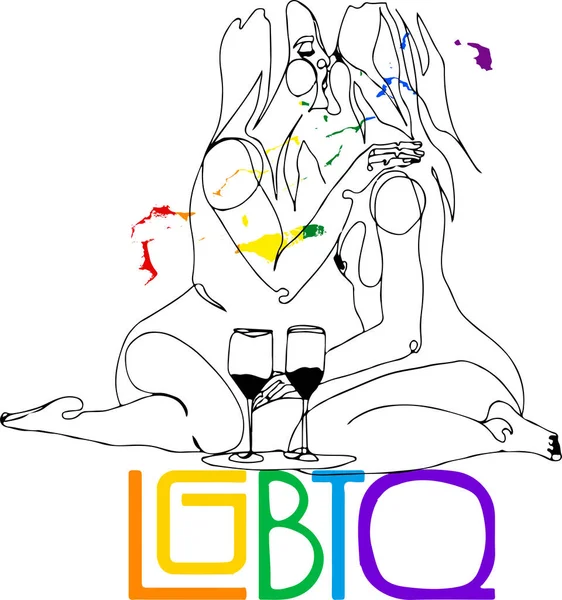 Ilustração Dos Contornos Duas Mulheres Beijando Fundo Branco Conceito Lgbt —  Vetores de Stock