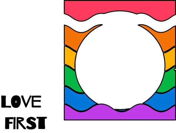 骄傲旗的色彩框架和字母爱首先在白色背景上 Lgbt概念 — 图库矢量图片