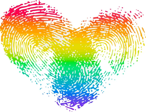 Rainbow Color Heart Shaped Fingerprints White Background Concept Means Lgbt — Stock Vector