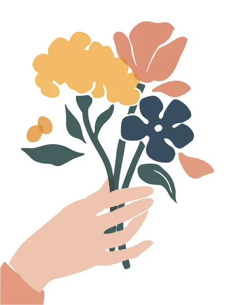 Ilustração Mão Segurando Buquê Flores Silvestres — Vetor de Stock