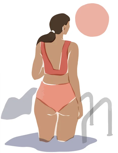 每个人都准备好去海滩了 女性卡通人物 身体正面 热爱你的身体观念 — 图库矢量图片