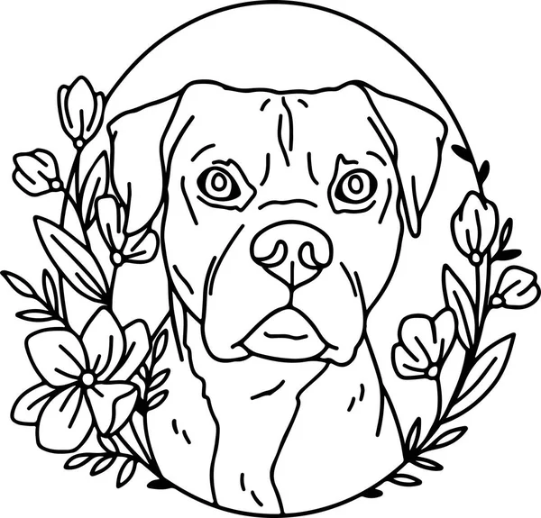 Desenho Ilustração Estilo Cão Bonito Com Flores Pets Love Concept —  Vetores de Stock