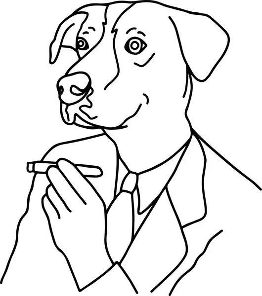 Иллюстрация Стиле Эскиза Милой Собаки Костюме Сигарой Концепция Домашних Животных — стоковый вектор