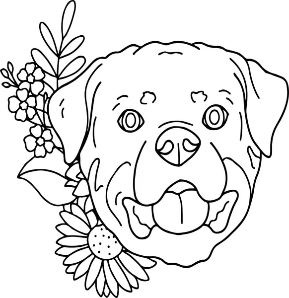 Dibujo Estilo Ilustración Lindo Perro Con Flores Mascotas Love Concept — Vector de stock