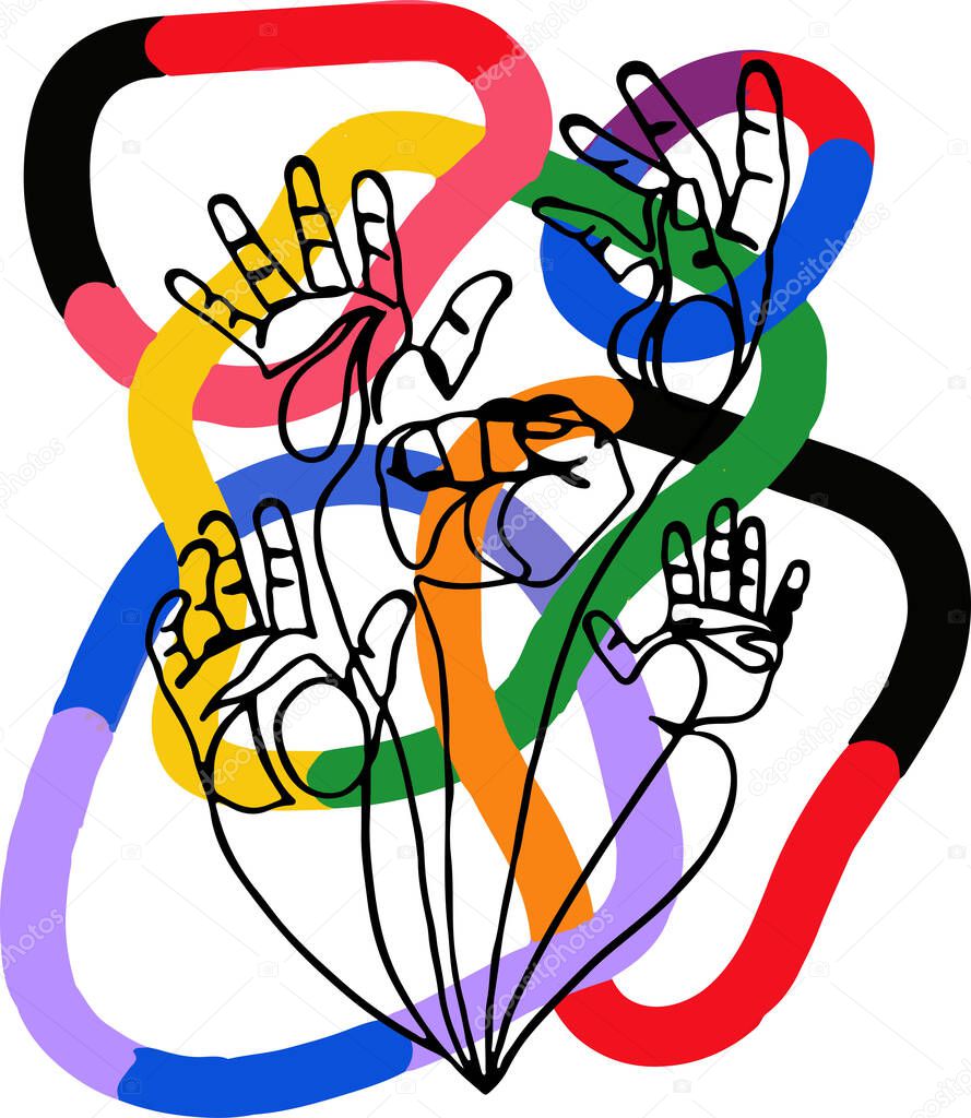   abstract background with outlines of hands and color pattern
