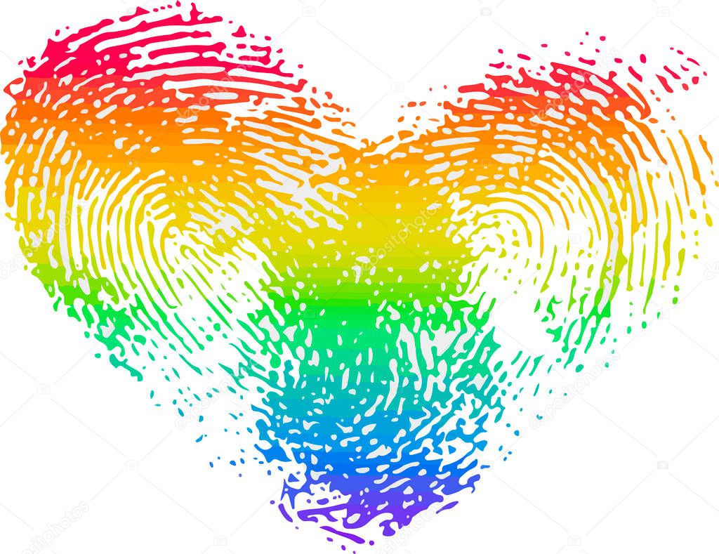   Rainbow color heart-shaped fingerprints on white background, Concept means the LGBT community helping with definitions of sexual orientation and gender identity