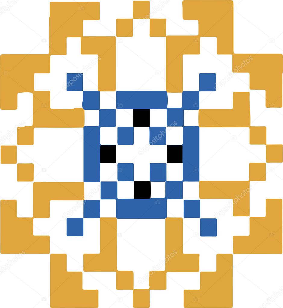   Vintage traditional abstract ornament pattern design, Traditional Ukrainian embroidery in blue-yellow colors