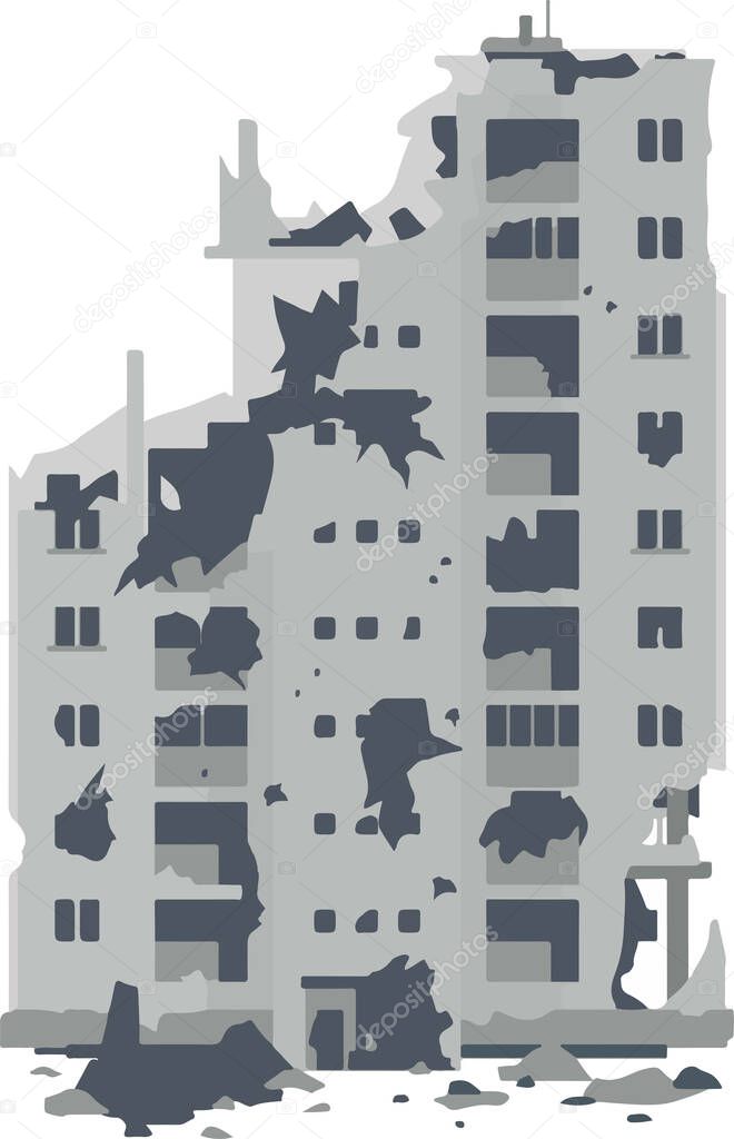illustration of the destroyed building from bombardment, War destruction, War in Ukraine