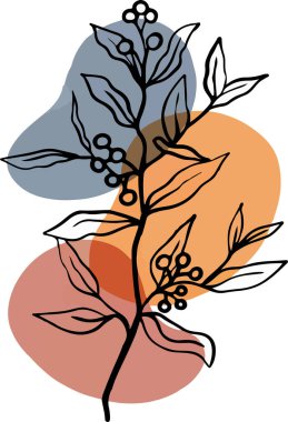   Renkli bir arkaplanda bitki dallarının ana hatlarıyla soyut illüstrasyon 