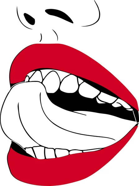 Närbild Illustration Kvinnlig Mun Med Tunga Slicka Tänder — Stock vektor