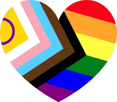   Rebooted pride flag by Daniel Quasar and Rainbow Gay pride flag merged into a heart shape clipart