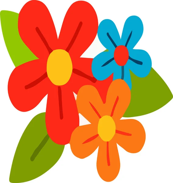 Beautiful Cartoon Flowers Vector Illustration White Background — Vetor de Stock