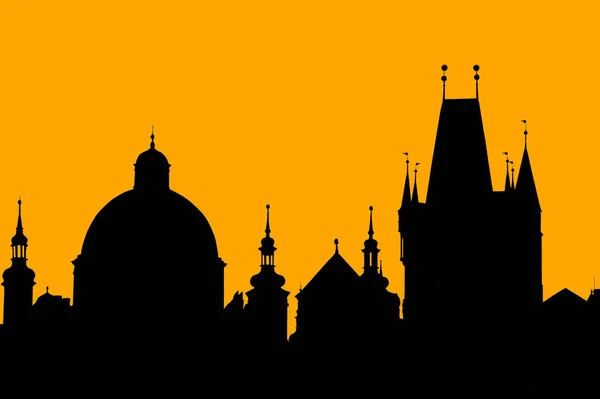 Urban Skyline Cathedral Landmark Buildings Silhouette Prague Czechia — Stock Photo, Image