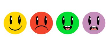 Vektör, emoji simgelerini farklı ruh haline soktu. Vektör tebessümleri geçmişe ayarladı.