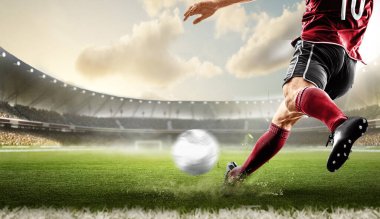 football soccer player kicking in action in red team euro cup, nations cup ,world cup ,France ,Brazil ,Italy