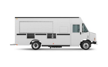 Food Truck 3D Rendering Isolated on White