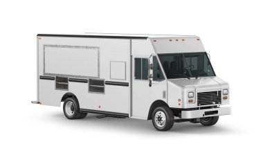 Food Truck 3D Rendering Isolated on White