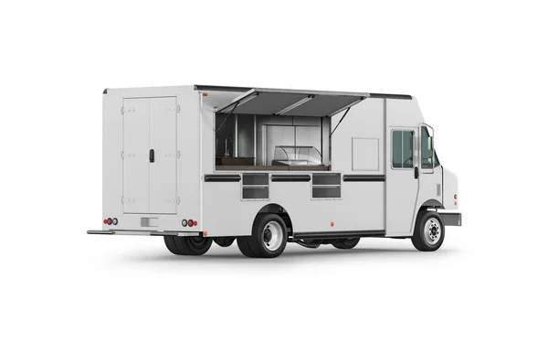 Food Truck 3D Rendering Isolated on White