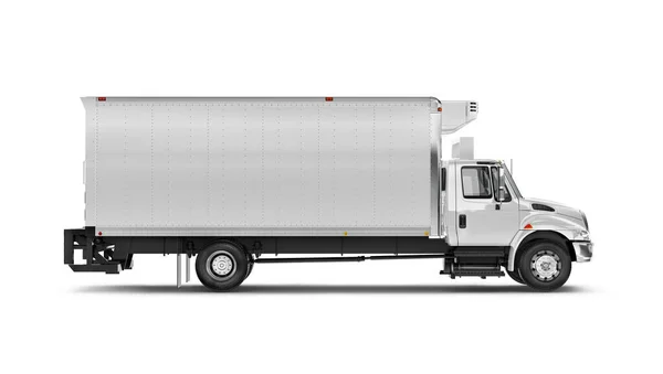 Box Truck Isolated White Background Side View — Zdjęcie stockowe