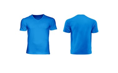 blue v neck tshirt mockup isolated on white background front and back