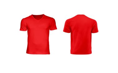 red v neck tshirt mockup isolated on white background front and back