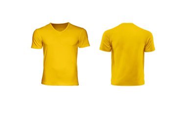 yellow v neck tshirt mockup isolated on white background front and back