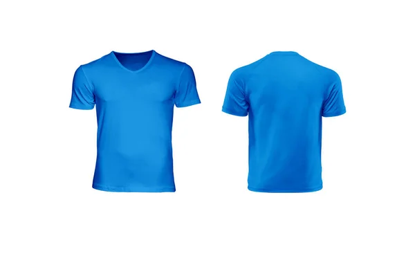 blue v neck tshirt mockup isolated on white background front and back