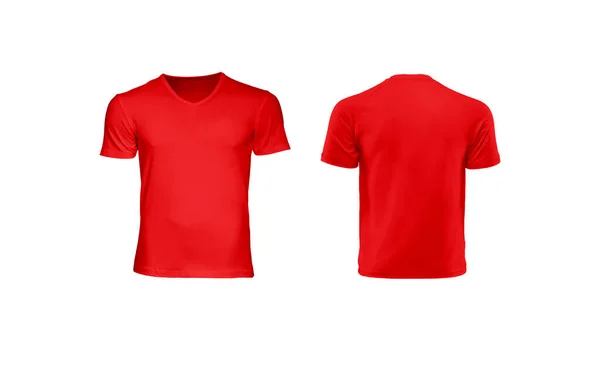 Red Neck Tshirt Mockup Isolated White Background Front Back — Zdjęcie stockowe