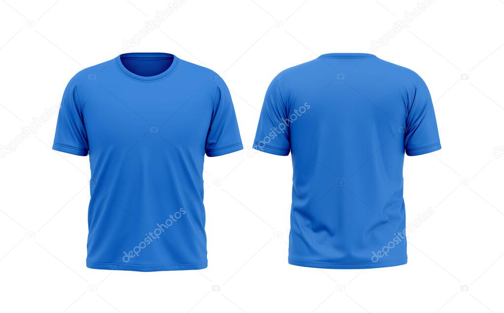 blue round t shirt isolated on white background front and back
