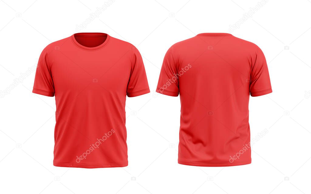 red round t shirt isolated on white background front and back