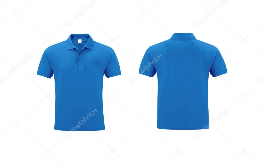 blue short sleeve polo t-shirt isolated on white background