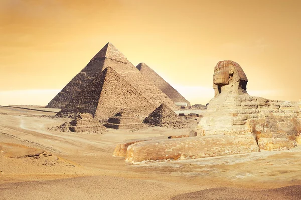 Grandi Piramidi Giza Egitto Tramonto — Foto Stock