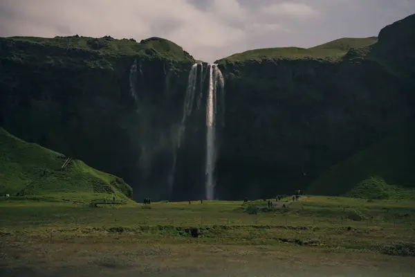 アイスランド南部にある美しく観光的な滝 Seljalandsfoss 高品質の写真 — ストック写真